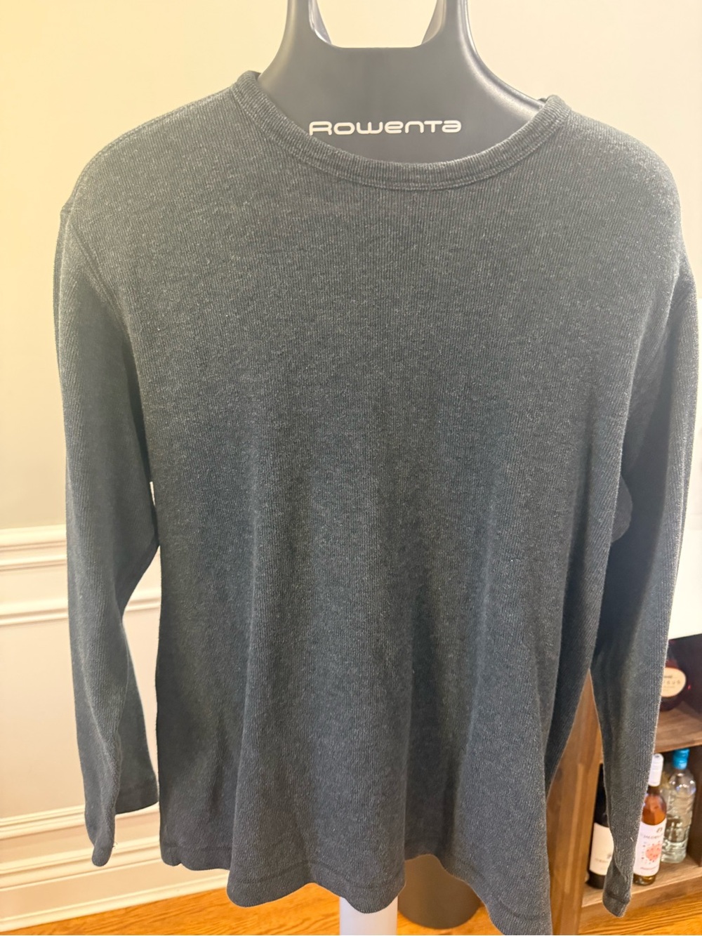 Men’s Charcoal Gray Ribbed Knit Thermal Long Sleeve Crewneck